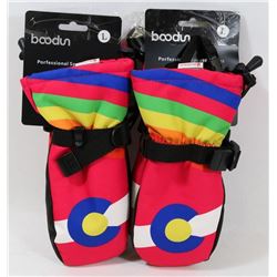BOODUN LOT OF 2 KID/TEEN MED WINTER SKI GLOVES,