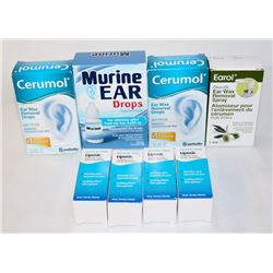 BAG OF ASSORTED EAR DROPS & EAR WAX REMOVER