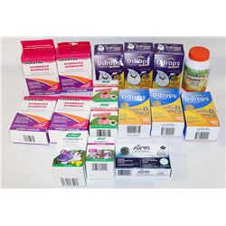 BAG OF ASST VITAMINS, DROPS AND COLD MEDS.