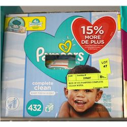 BOX OF 432 PAMPERS COMPLETE CLEAN WIPES.