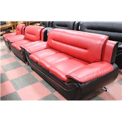 THREE PC RED AND BLACK LEATHERETTE