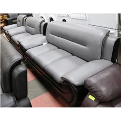 THREE PC GREY AND BLACK LEATHERETTE
