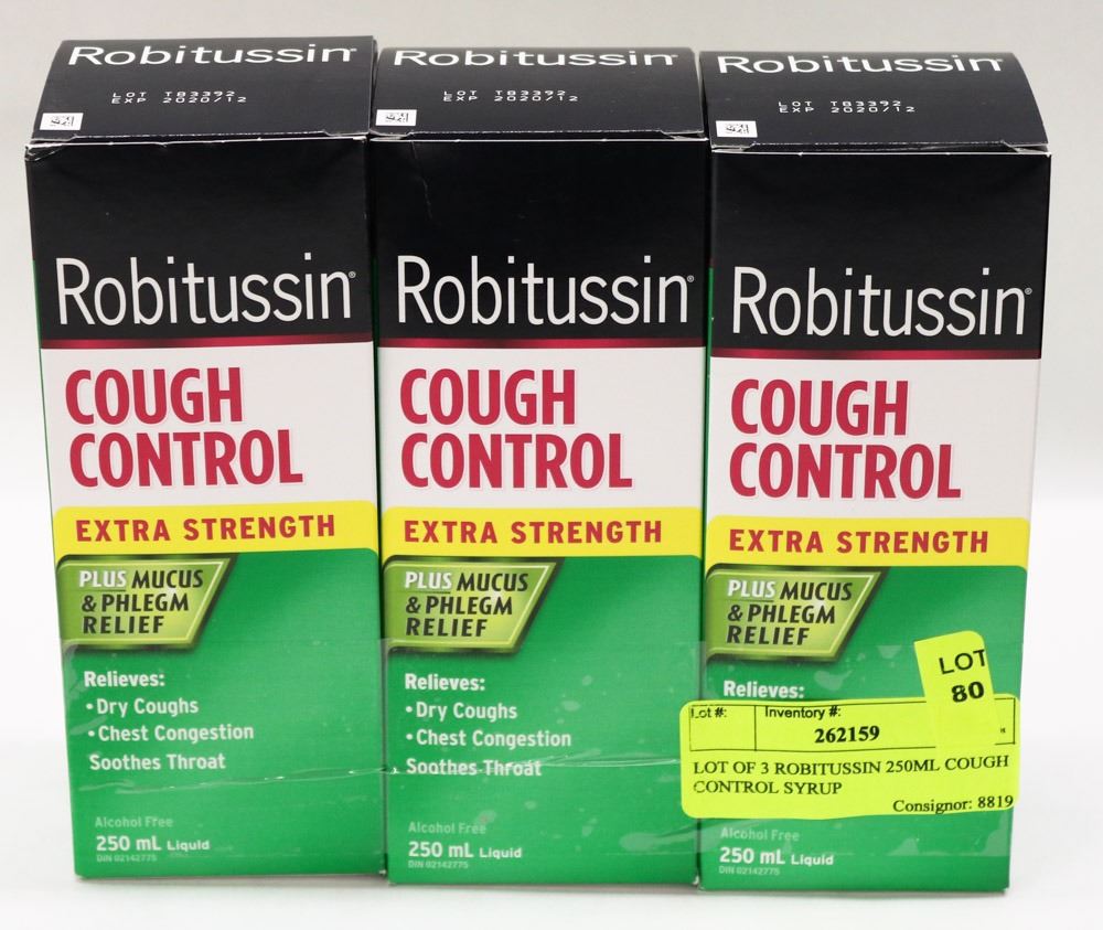 LOT OF 3 ROBITUSSIN 250ML COUGH CONTROL SYRUP