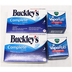 BAG WITH BUCKLEYS NIGHT LIQUID GELS AND VAPO RUB