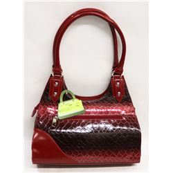 RED SNAKE SKIN STYLE HANDBAG WITH SILVER CLIP