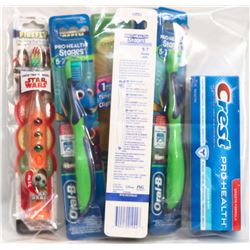 BAG OF ASSORTED KIDS TOOTHBRUSHES AND CREST