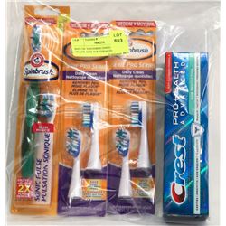 BAG OF TOOTHBRUSHES, BRUSH HEADS AND TOOTHPASTE
