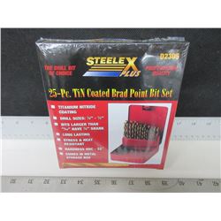 New 25 piece Drill Bit Set with Metal Index Case / Brad Point for woodworking