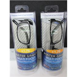 2 New Pairs +1.75 Foster Grant multi focus Advanced Reading Glasses with Case