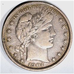 1904 BARBER HALF DOLLAR, XF