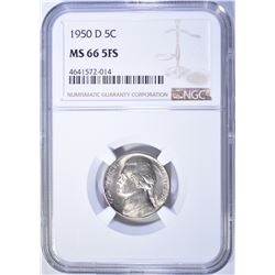1950 D JEFFERSON NICKEL NGC MS-66 FS
