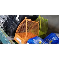 2 GREEN AND ORANGE WIRE CAGES