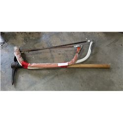 GARDEN PICK AND TWO BOW SAWS