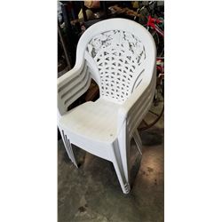 4 WHITE STACKING PATIO CHAIRS