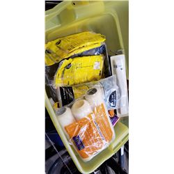 YELLOW TOTE OF MOSTLY NEW PAINTING SUPPLIES