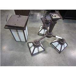 3 ARMED STAINLESS GLASS LIGHT FIXTURE AND MATCHING ENTRANCE LIGHT