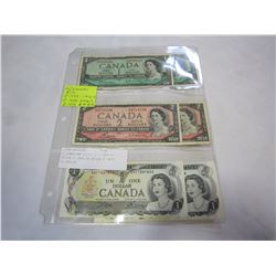 6 CANADIAN BILLS 2 - 1954 $1 BILLS 2 1954 $2 BILLS 2 1973 $1 BILLS