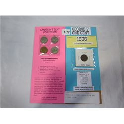 CANADIAN 5 CENT COLLECTION AND 1 CENT COIN