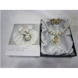 2 NECKLACES W/ PENDANT, EARRINGS, AND RING