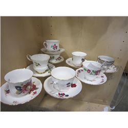 8 MATCHING CHINA CUPS AND SAUCERS, QUEEN ANNE AND OTHERS