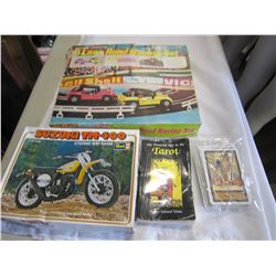 2 LANE RACING SET, TARROT DECK AND BOOK, AND SUZUKI MOTORBIKE MODEL
