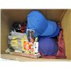 Image 3 : BOX OF HATS, GLOVES, SUSPENDERS, TRAY OF METAL DECORATIONS, AMETHYST AND BEADS