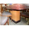 Image 3 : LARGE PEDESTAL DINING TABLE W/ 6 CARVED SHIELD BACK DINING CHAIRS AND LEAF