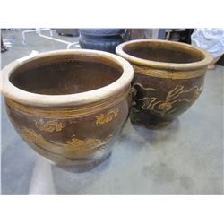 2 17" DRAGON MOTIF PLANTER POTS