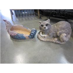 ROOSTER AND RACCOON GARDEN DECOR