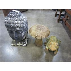 LOT OF 3 GARDEN ART FIGURES - ALL MADE OF CEMENT