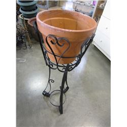 BLACK IRON PLANT STAND W/ TERRACOTTA POT