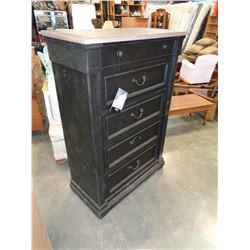 ASHLEY FLOOR MODEL DARK FINISH 5 DRAWER CHEST OF DRAWERS, RETAIL $899