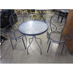 2 METAL PATIO CHAIRS AND PATIO TABLE