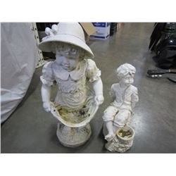 LARGE BIRD BATH AND 4 PIECES OF YARD FIGURES