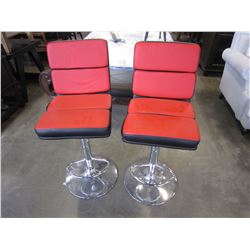 NEW PAIR OF RED AND BLACK LEATHER ADJUSTABLE GAS LIFT BAR STOOLS RETAIL $149 EACH