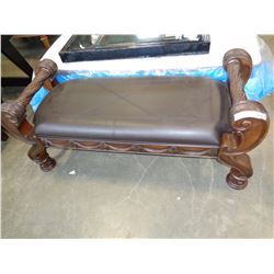 NEW ASHLEY HIGHLY CARVED AND BROWN LEATHER BENCH - RETAIL $1198