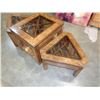 Image 2 : WALNUT GLASSTOP END TABLE AND 2 MATCHING TRIANGLE TABLES