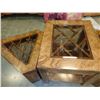 Image 3 : WALNUT GLASSTOP END TABLE AND 2 MATCHING TRIANGLE TABLES