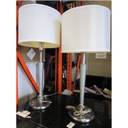 PAIR OF BRUSHED METAL TABLE LAMPS