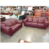 Image 1 : BURGUNDY LEATHER SOFA AND LOVE SEAT