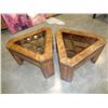 Image 1 : PAIR OF TRIANGLE WALNUT GLASS TOP ENDTABLE