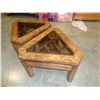 Image 2 : PAIR OF TRIANGLE WALNUT GLASS TOP ENDTABLE