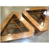 Image 3 : PAIR OF TRIANGLE WALNUT GLASS TOP ENDTABLE