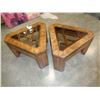 Image 1 : PAIR OF TRIANGLE WALNUT GLASS TOP ENDTABLE