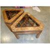 Image 2 : PAIR OF TRIANGLE WALNUT GLASS TOP ENDTABLE