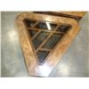 Image 3 : PAIR OF TRIANGLE WALNUT GLASS TOP ENDTABLE