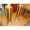 Image 3 : 2 VINTAGE BRASS AND AMBER SHADE LAMPS