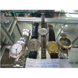 GEOGIO, FOSSIL, HALF CROWN, SEIKO, AND SWISS WATCHES
