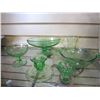 Image 1 : LOT OF GREEN DEPRESSION GLASS SERVING PIECES, CUPS, AND CANDLE STICKS