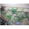 Image 2 : LOT OF GREEN DEPRESSION GLASS SERVING PIECES, CUPS, AND CANDLE STICKS